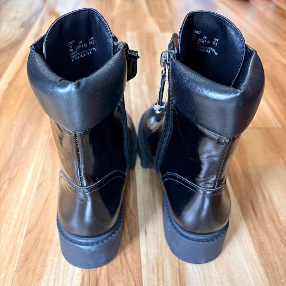 COACH Leighton Lace Up High Shine Patent Leather Booties size 6 NWOT - Picture 6 of 10